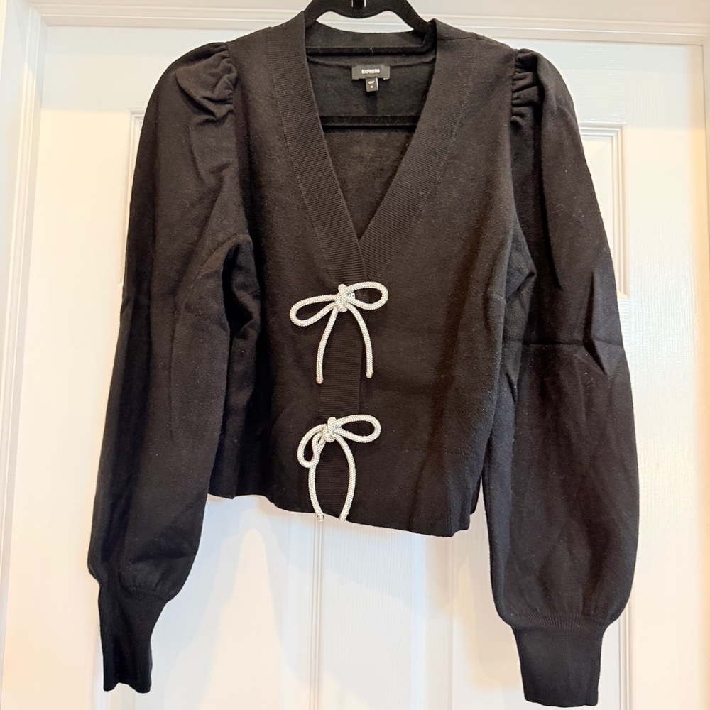 Express V-Neck Embellished Black Sweater - Picture 2 of 6